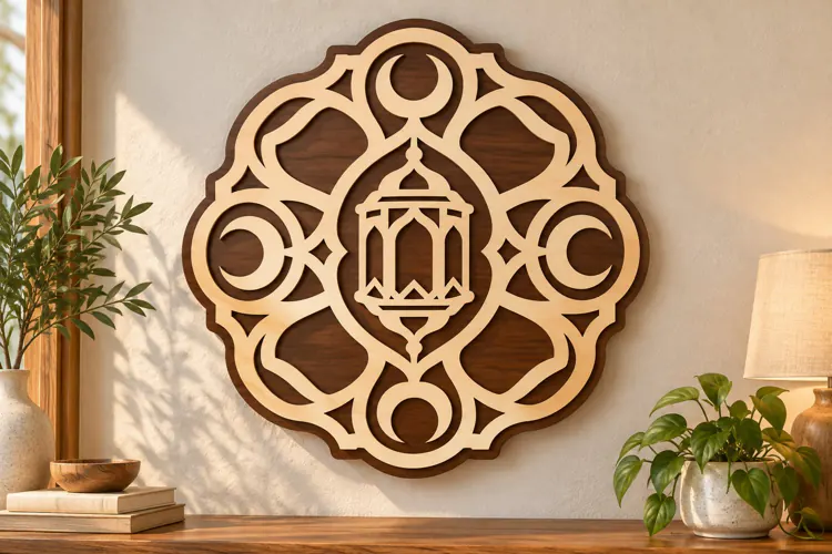 Round Arabesque Lantern Wall Art Laser Cut SVG PNG Design