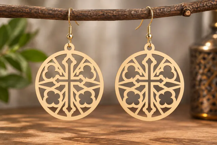 Round Islamic Cross Pattern Earrings Laser Cut SVG PNG Desig
