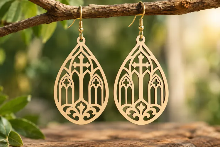 Diamond Islamic Cross Earrings Laser Cut SVG PNG Design