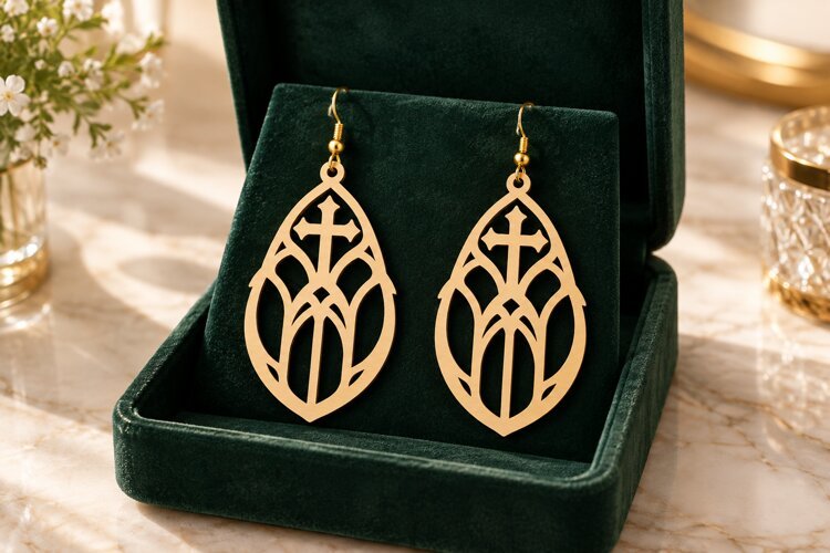 Teardrop Islamic Floral Earrings Laser Cut SVG PNG Design example image 1