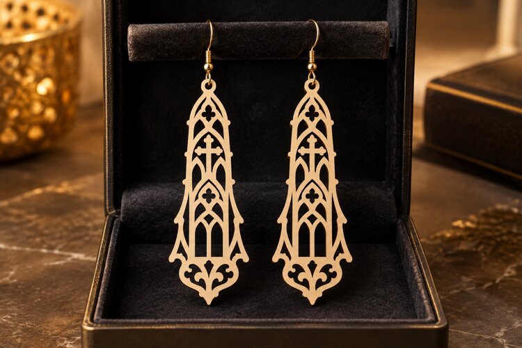 Gothic Islamic Arch Earrings Laser Cut SVG PNG Design example image 1