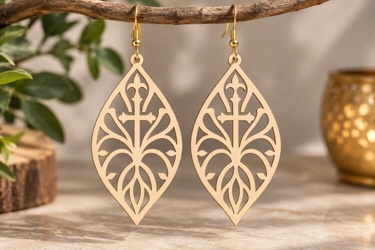 Gothic Islamic Arch Earrings Laser Cut SVG PNG Design example image 1