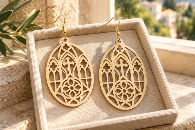 Oval Islamic Floral Earrings Laser Cut SVG PNG Design example image 1