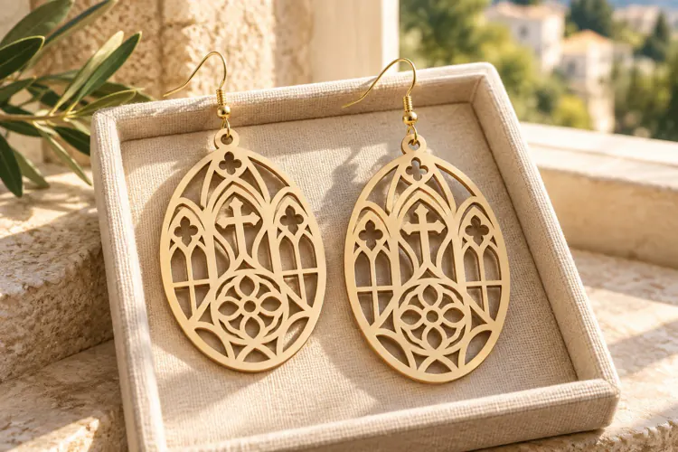 Oval Islamic Floral Earrings Laser Cut SVG PNG Design