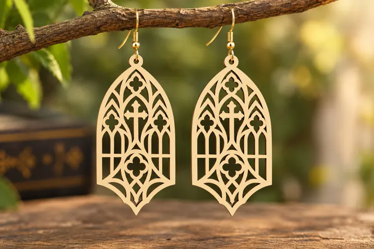 Gothic Arch Islamic Earrings Laser Cut SVG PNG Design, Ramad