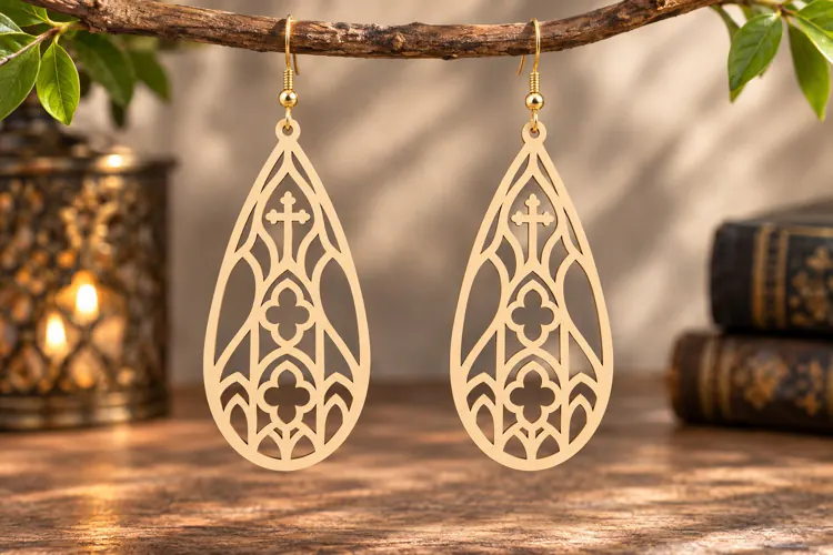 Teardrop Gothic Cross Earrings Laser Cut SVG PNG Design