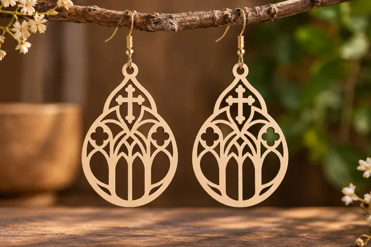 Arched Gothic Cross Earrings Laser Cut SVG PNG Design