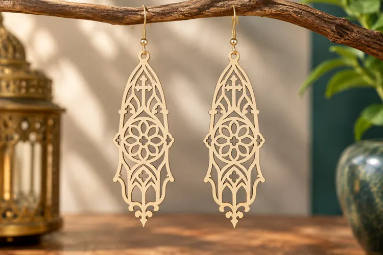 Ornate Filigree Cross Earrings Laser Cut SVG PNG Design