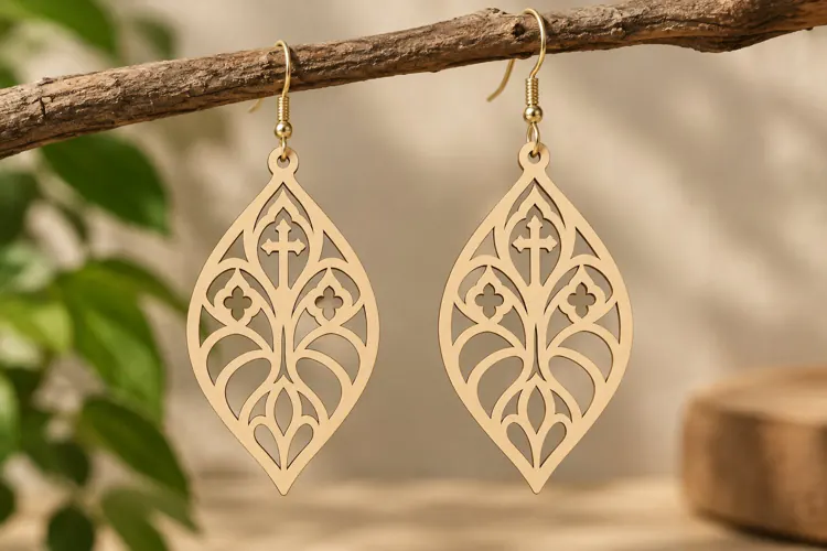 Leaf Floral Cross Earrings Laser Cut SVG PNG Design, Christi