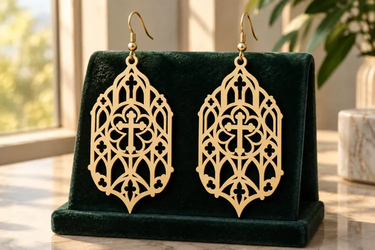 Ornate Gothic Arch Cross Earrings Laser Cut SVG PNG Design