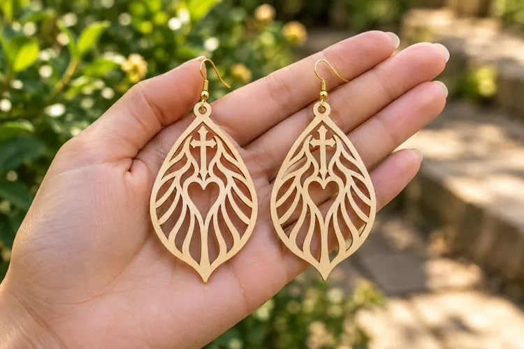 Leaf Geometric Earrings Laser Cut SVG PNG Design, Botanical