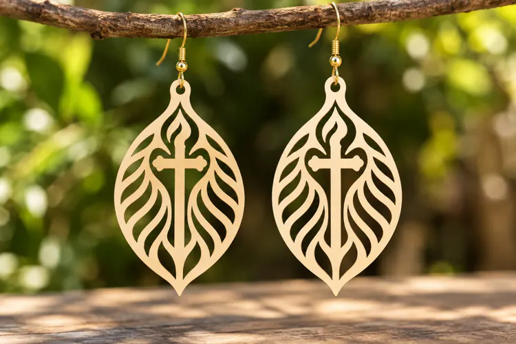 Teardrop Leaf Cross Earrings Laser Cut SVG PNG Design, Chris
