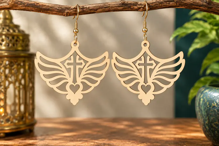 Angel Wing Cross Earrings Laser Cut SVG PNG Design, Christia