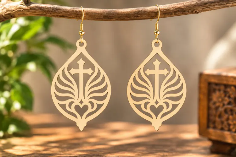 Teardrop Cross Wing Earrings Laser Cut SVG PNG Design