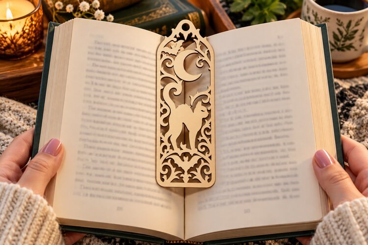 Mystic Cat Bookmark PNG Design, mystic cat bookmark, cat cre example image 1