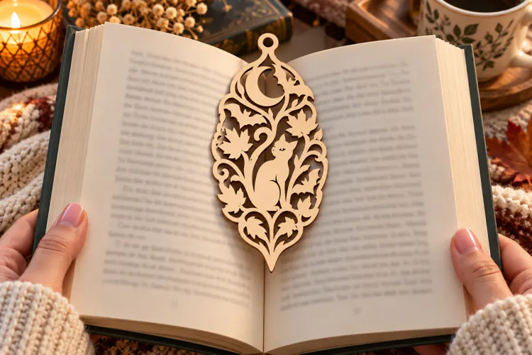 Crescent Cat Bookmark PNG Design, crescent cat bookmark,cat