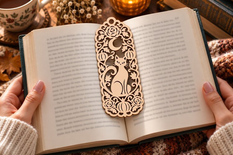 Ornate Cat Bookmark PNG Design, ornate cat bookmark, cat example image 1
