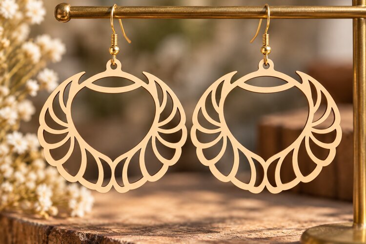 Winged Heart Earrings PNG Design, winged heart earrings example image 1