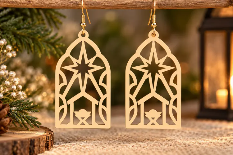 Nativity Lantern Earrings PNG Design, nativity earrings svg,