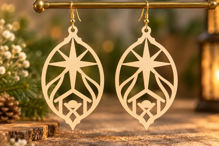 Oval Nativity Earrings PNG Design, oval nativity earrings