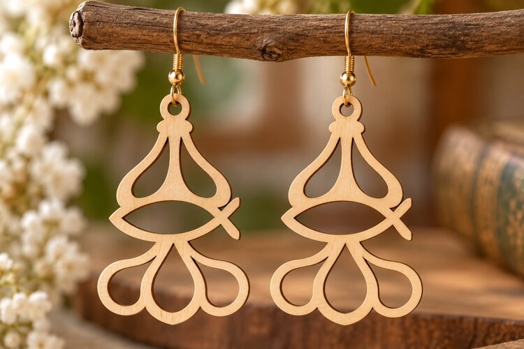 Geometric Drop Earrings Laser Cut SVG PNG Design, Modern Ear example image 1