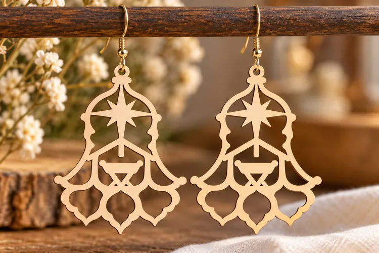 Star Ornate Dangle Earrings Laser Cut SVG PNG Design, Geomet