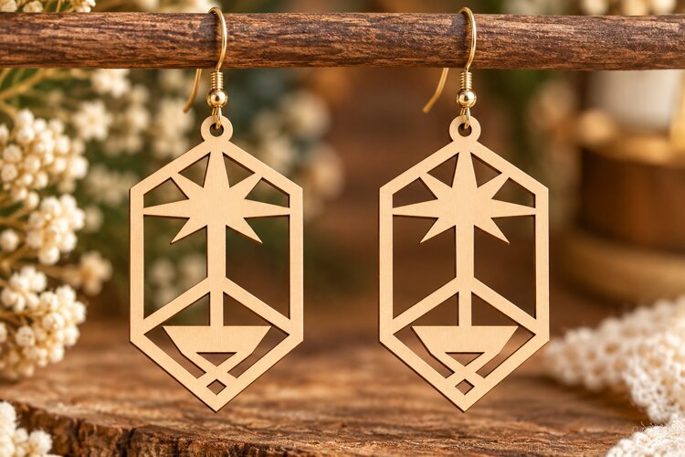 Star Geometric Earrings Laser Cut SVG PNG Design, Modern example image 1