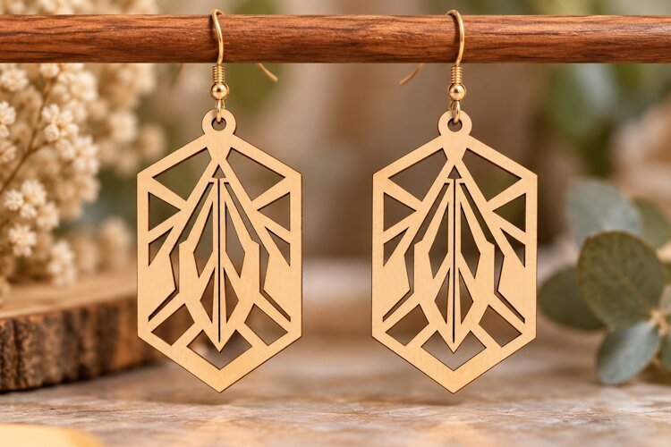 Geometric Leaf Earrings Laser Cut SVG PNG Design, Botanical example image 1