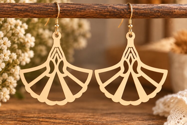 Fan Leaf Earrings Laser Cut SVG PNG Design, Botanical Earrin example image 1