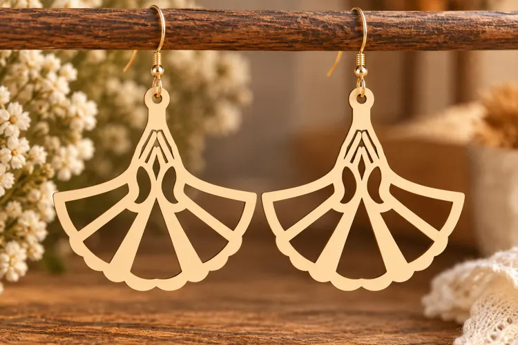 Fan Leaf Earrings Laser Cut SVG PNG Design, Botanical Earrin