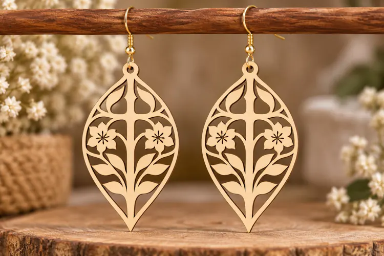 Oval Floral Leaf Earrings Laser Cut SVG PNG Design, Botanica