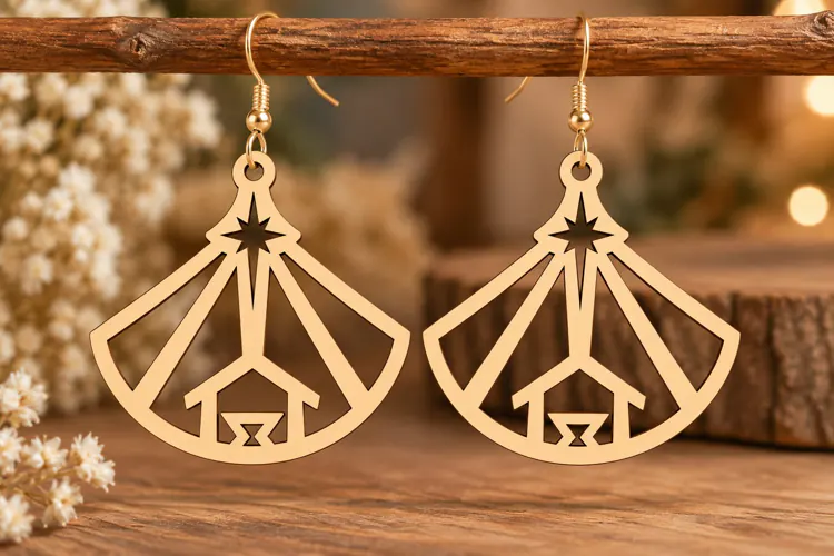 Star Fan Earrings Laser Cut SVG PNG Design, Geometric Earrin