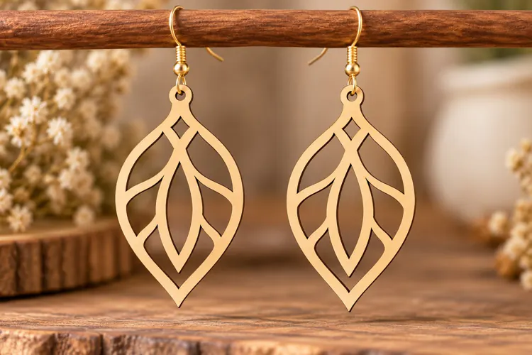 Minimal Leaf Earrings Laser Cut SVG PNG Design, Botanical