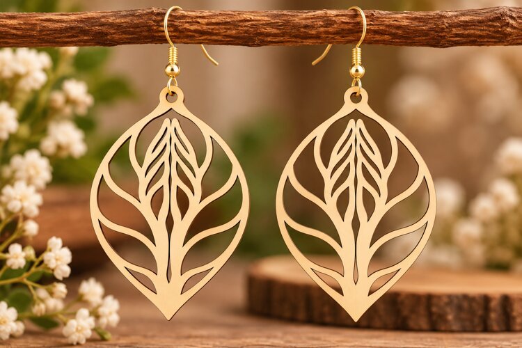 Large Leaf Earrings Laser Cut SVG PNG Design, Botanical Earr example image 1