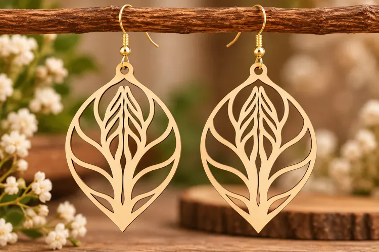 Large Leaf Earrings Laser Cut SVG PNG Design, Botanical Earr