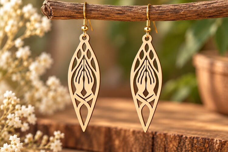 Slim Leaf Dangle Earrings Laser Cut SVG PNG Design example image 1