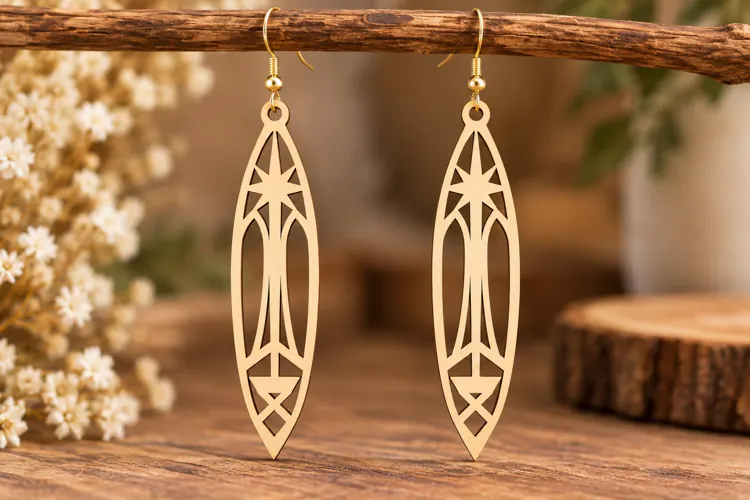 Slim Geometric Star Earrings Laser Cut SVG PNG Design