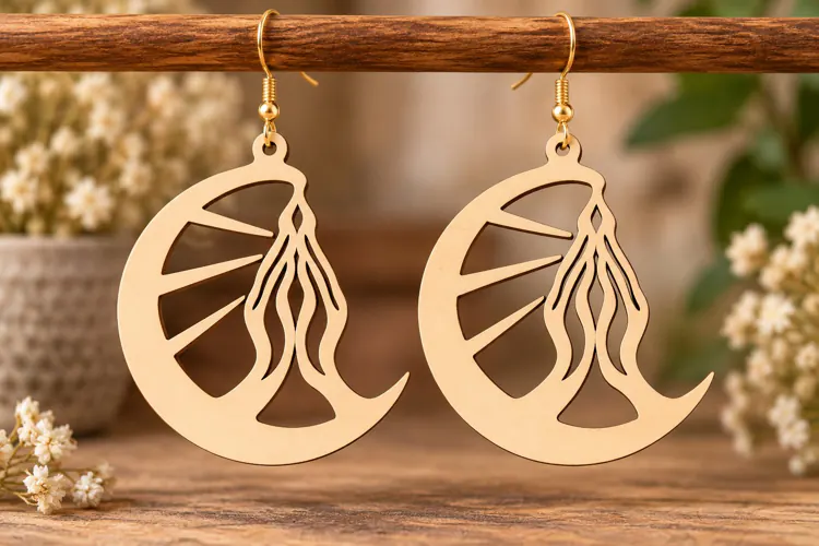 Crescent Leaf Earrings Laser Cut SVG PNG Design, Botanical