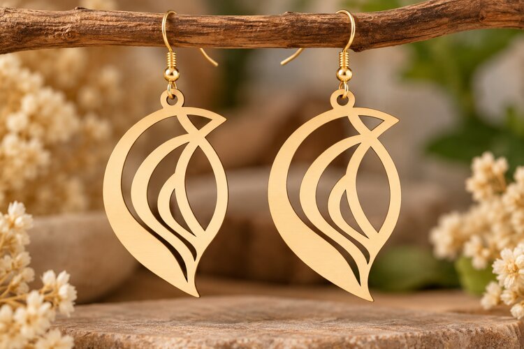 Swirl Leaf Earrings Laser Cut SVG PNG Design, Modern Botanic example image 1