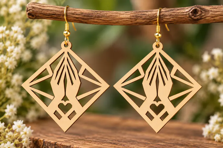 Diamond Botanical Earrings Laser Cut SVG PNG Design, Geometr