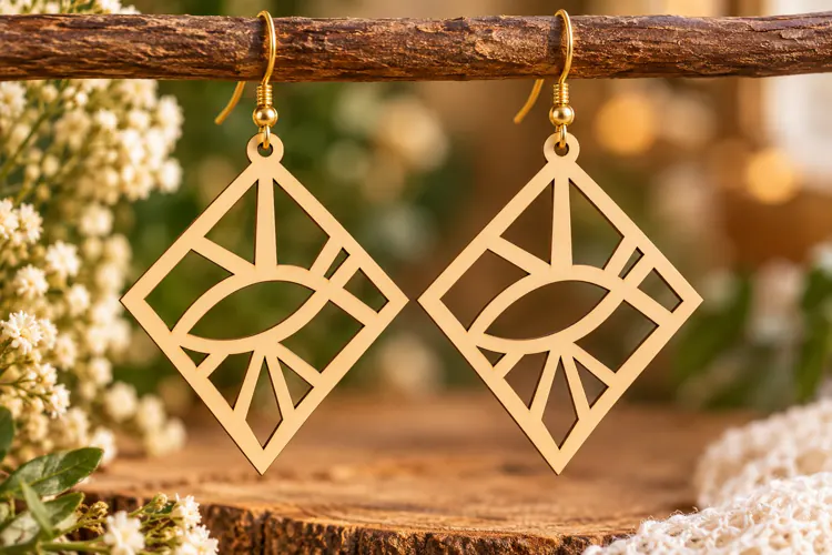 Diamond Abstract Earrings Laser Cut SVG PNG Design, Geometri
