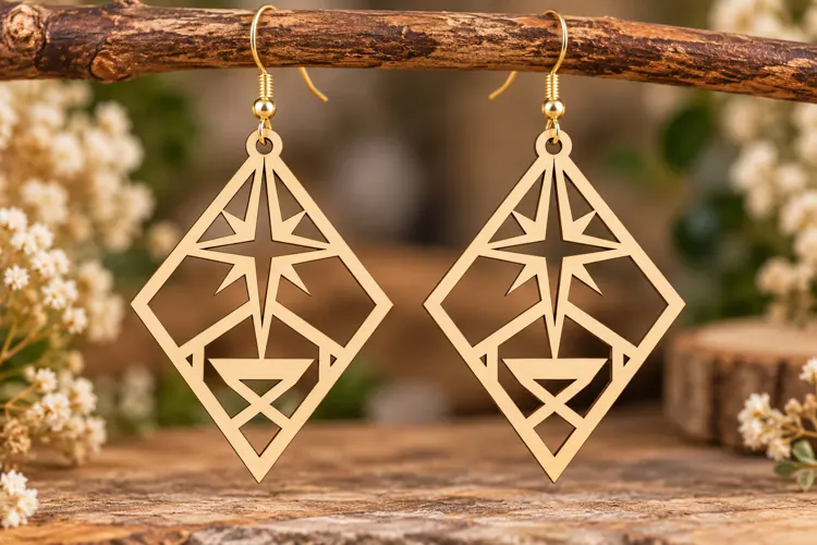Diamond Star Earrings Laser Cut SVG PNG Design, Geometric