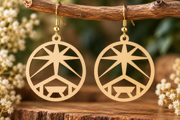 Round Star Geometric Earrings Laser Cut SVG PNG Design example image 1