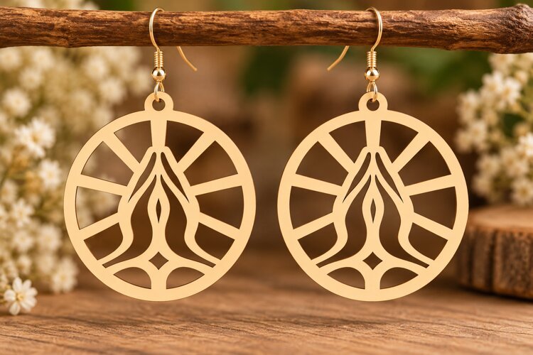 Round Leaf Flame Earrings Laser Cut SVG PNG Design, Botanica example image 1