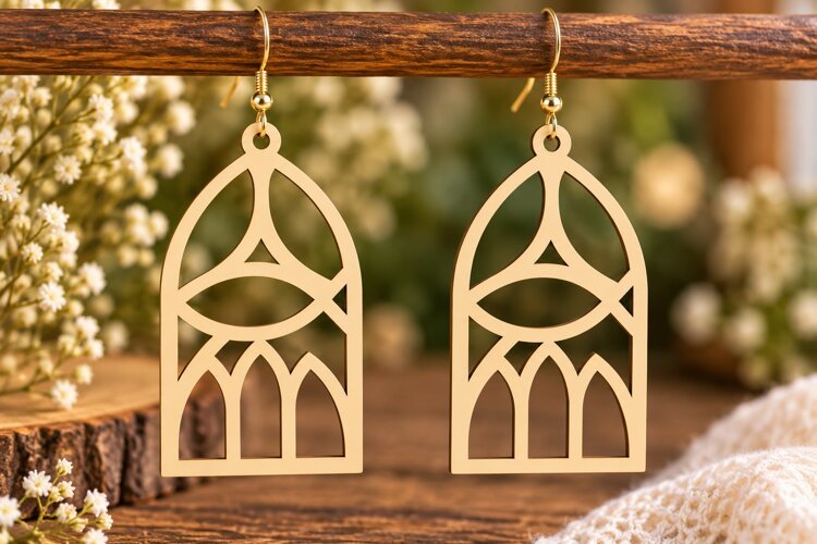 Arched Geometric Earrings Laser Cut SVG PNG Design, Modern example image 1