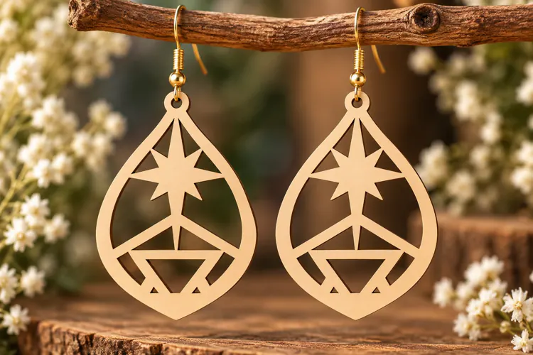 Teardrop Star Geometric Earrings Laser Cut SVG PNG Design
