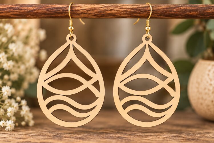 Teardrop Wave Earrings Laser Cut SVG PNG Design, Geometric example image 1