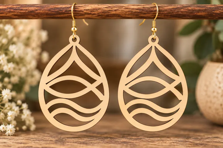 Teardrop Wave Earrings Laser Cut SVG PNG Design, Geometric