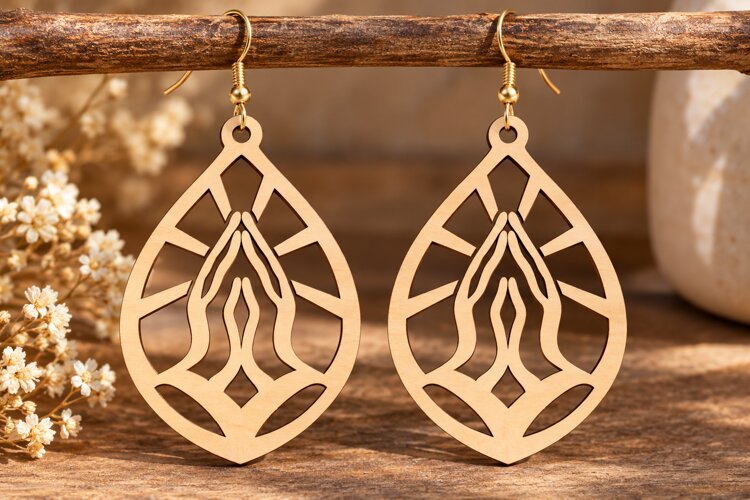 Teardrop Flame Earrings Laser Cut SVG PNG Design, Modern Ear example image 1