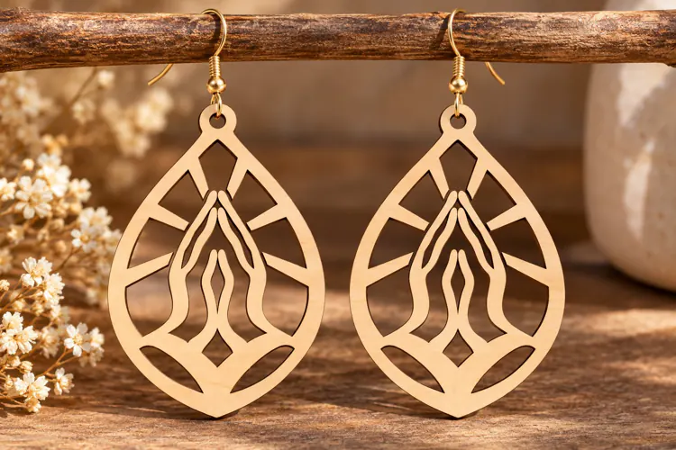 Teardrop Flame Earrings Laser Cut SVG PNG Design, Modern Ear